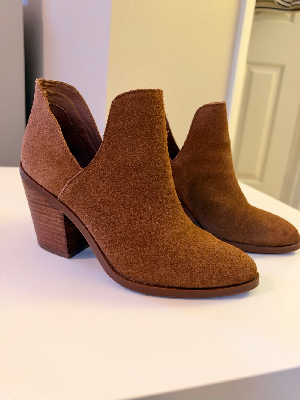 Steve Madden Tan Suede Cutout Ankle Booties